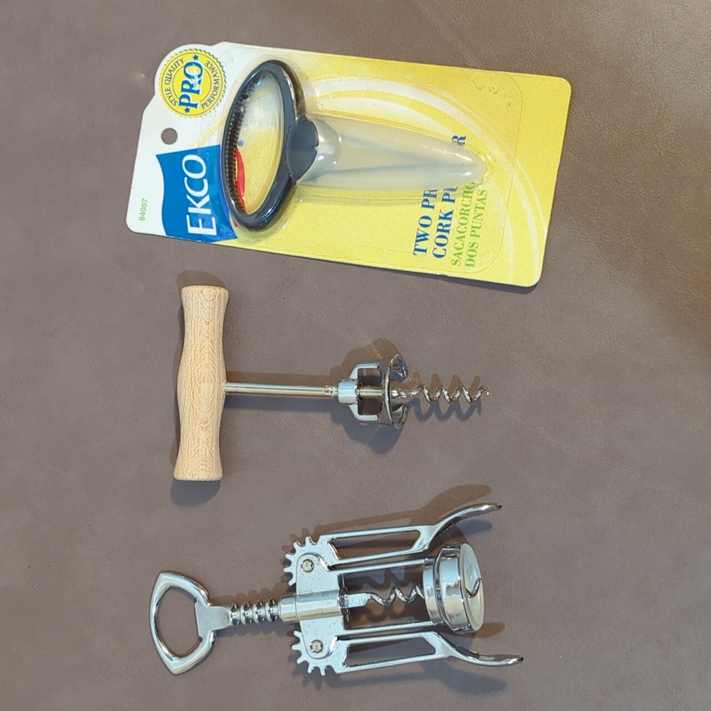 Wine bottle cork puller opener Ekco 2 prong cork puller corkscrew winged